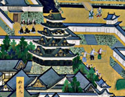 『江戸図屏風』に描かれた江戸城天守（Wikipedia）